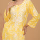 Mulmul Cotton Print Chikankari Kurta- Yellow