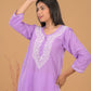Cotton Chikankari Short Kurta-Purple