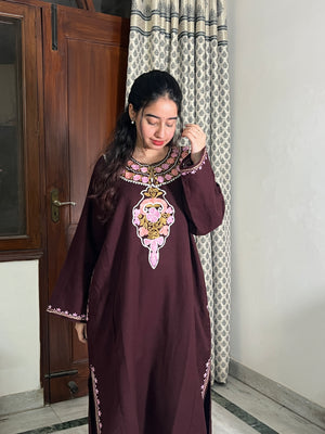 Sara Aari Woollen Pheran- Wine
