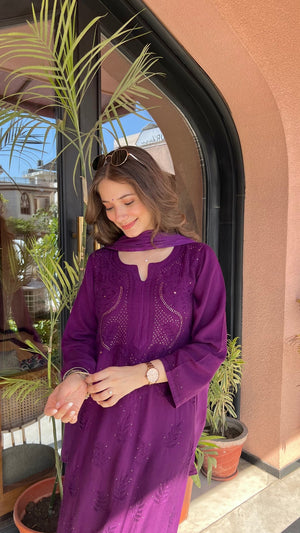 Kaira Mukaish Rayon kurta set with dupatta- Purple