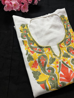 Noor Aari Woollen Pheran- White