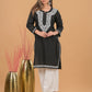 Cotton Chikankari Short Kurta- Black