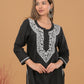 Cotton Chikankari Short Kurta- Black