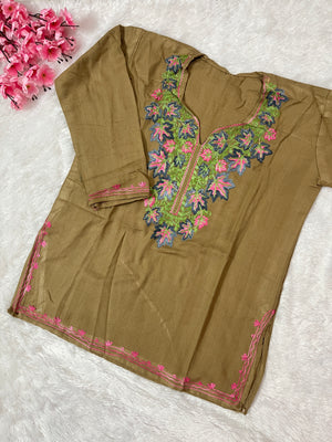 Ziya Kashmiri Short woollen kurti- Beige