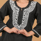Cotton Chikankari Short Kurta- Black