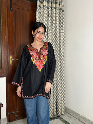 Sejal Kashmiri Short Cotton kurti- Black