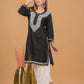 Cotton Chikankari Short Kurta- Black