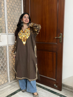 Kashmiri Aari Woollen Pheran- Brown