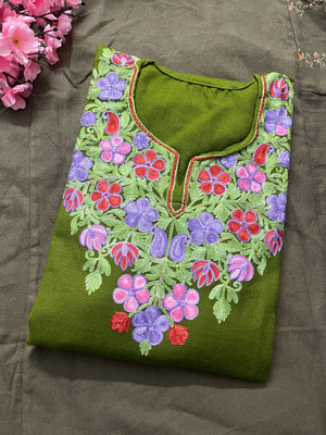 Noor Aari Woollen Pheran- Green