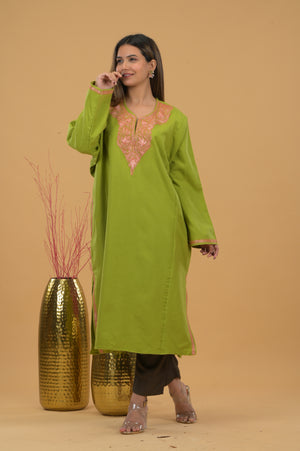 Kashmiri Woollen Tilla Pheran - Green