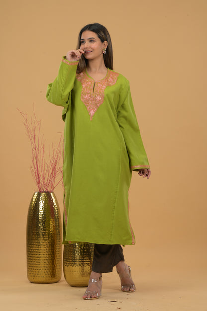 Kashmiri Woollen Tilla Pheran - Green