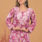 Mulmul Cotton Print Short Kurta- Dark Pink