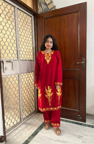 Kashmiri Woollen kurta set- Red