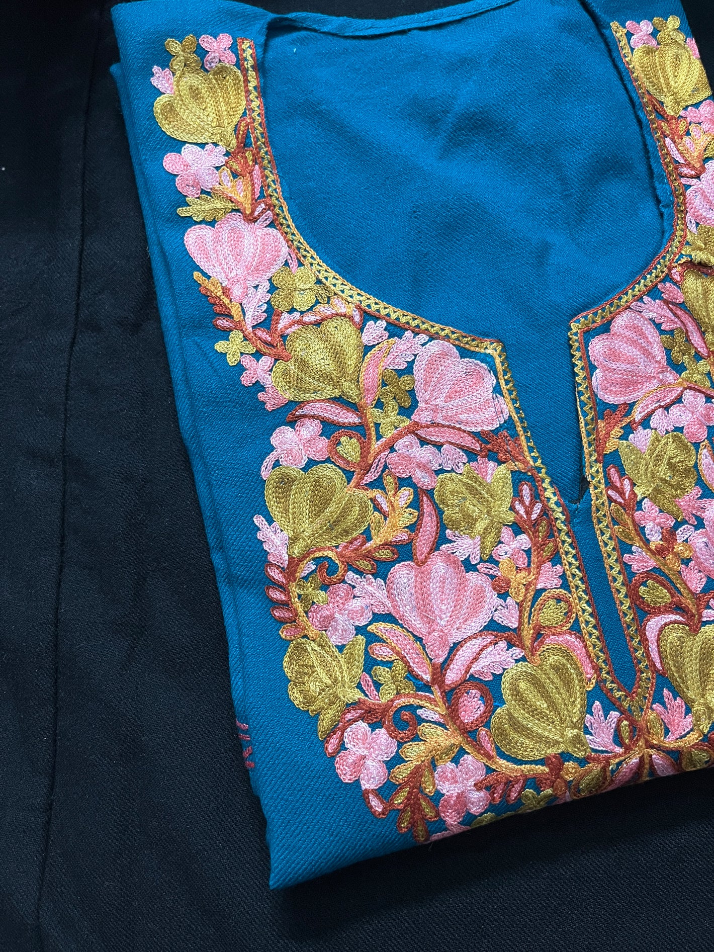 Noor Aari Woollen Pheran- Teal Blue