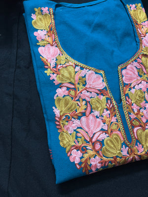 Noor Aari Woollen Pheran- Teal Blue