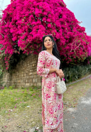Gul cotton Chikankari Kurta set- Pink