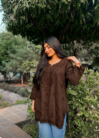 Hina Rayon Short Kurti- Brown