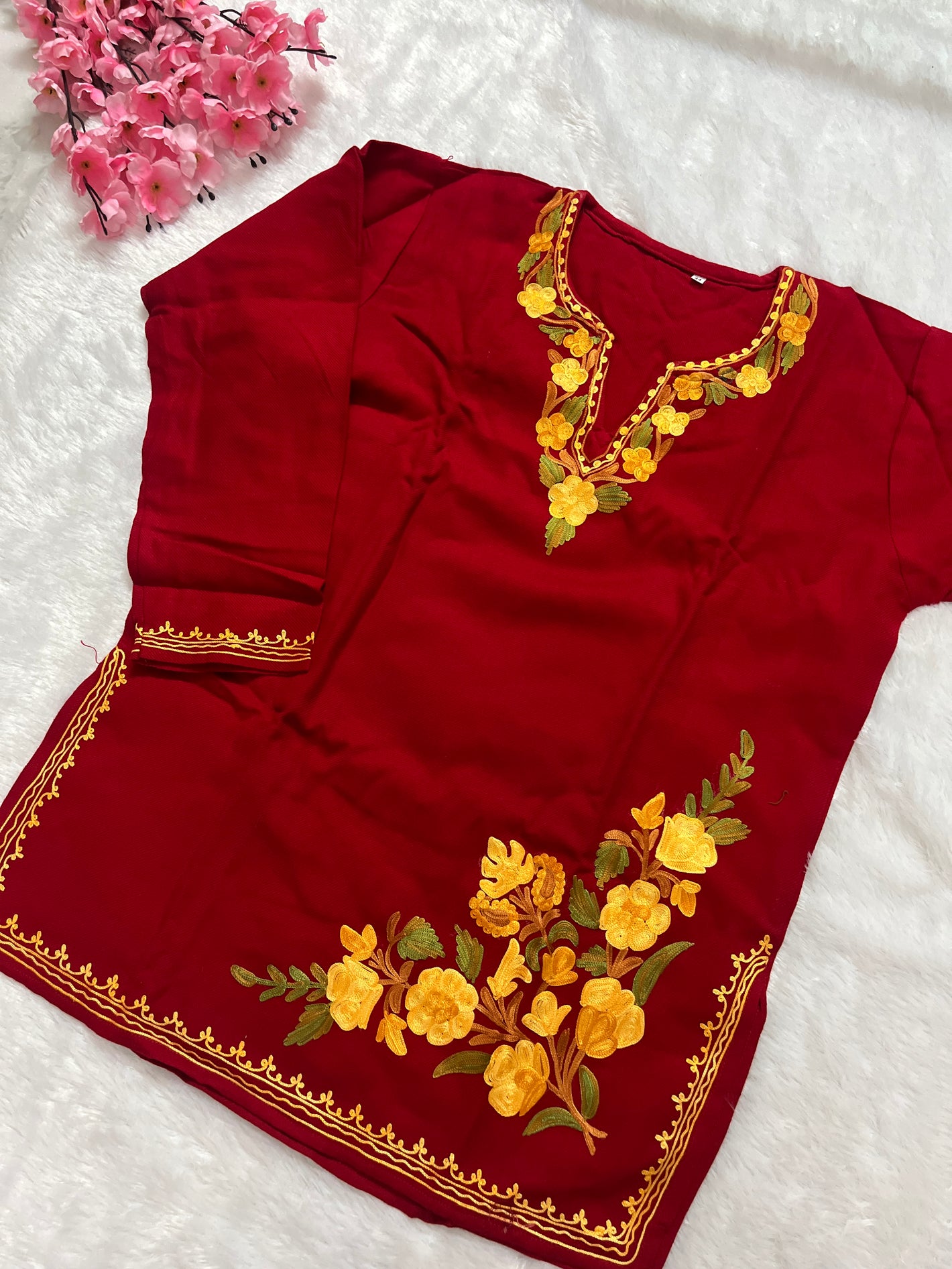 Ziya Kashmiri Short woollen kurti- Red