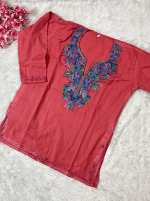Ziya Kashmiri Short woollen kurti- Pink