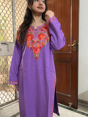 Kashmiri woollen long kurta- Purple