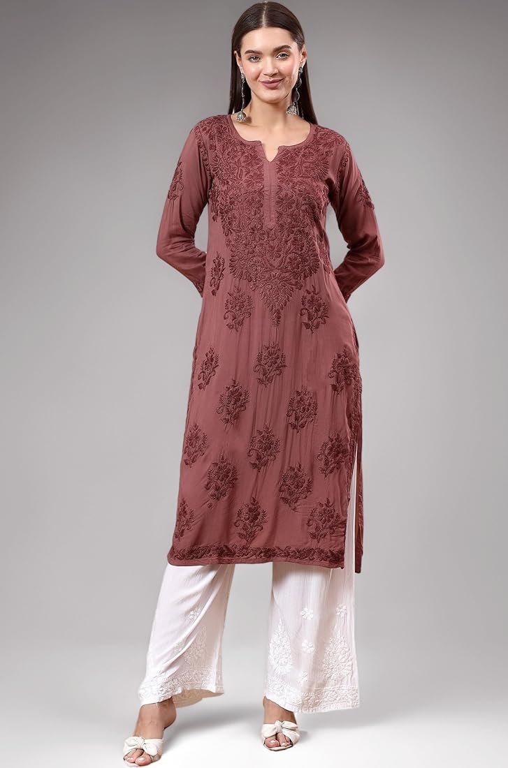 Diya chikankari modal kurta- Brown