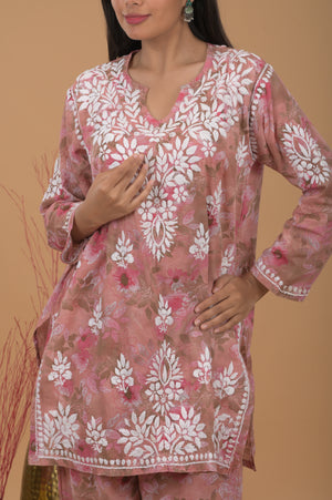 Ashima Mulmul Chikankari Coord Set- Pink