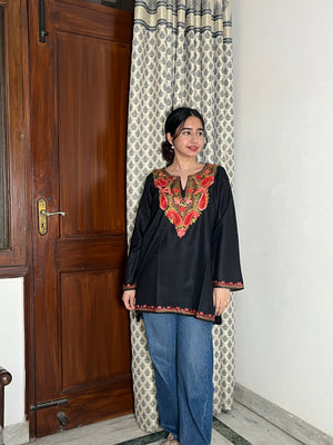 Sejal Kashmiri Short Cotton kurti- Black