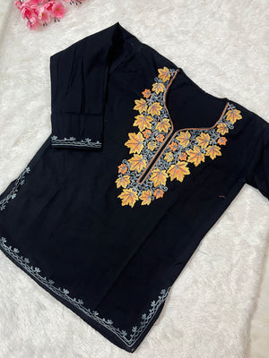 Ziya Kashmiri Short woollen kurti- Black