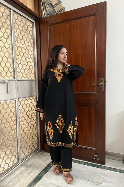 Kashmiri Woollen kurta set- Black
