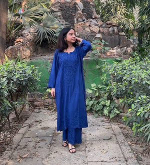 Riza Premium Rayon Tone Kurta Set- Blue