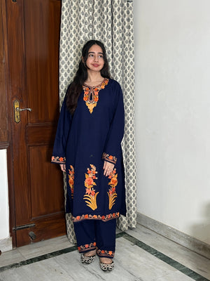 Tisha kashmiri aari woollen kurta set - Blue