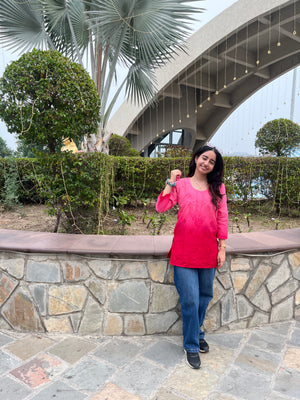 Khushi Chanderi ombre short kurti- Pink