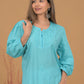 Mulmul Cotton Chikankari Short Kurta- Blue
