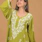 Rayon Chikankari Kurta Palazzo - Olive green