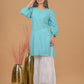 Mulmul Cotton Chikankari Short Kurta- Blue