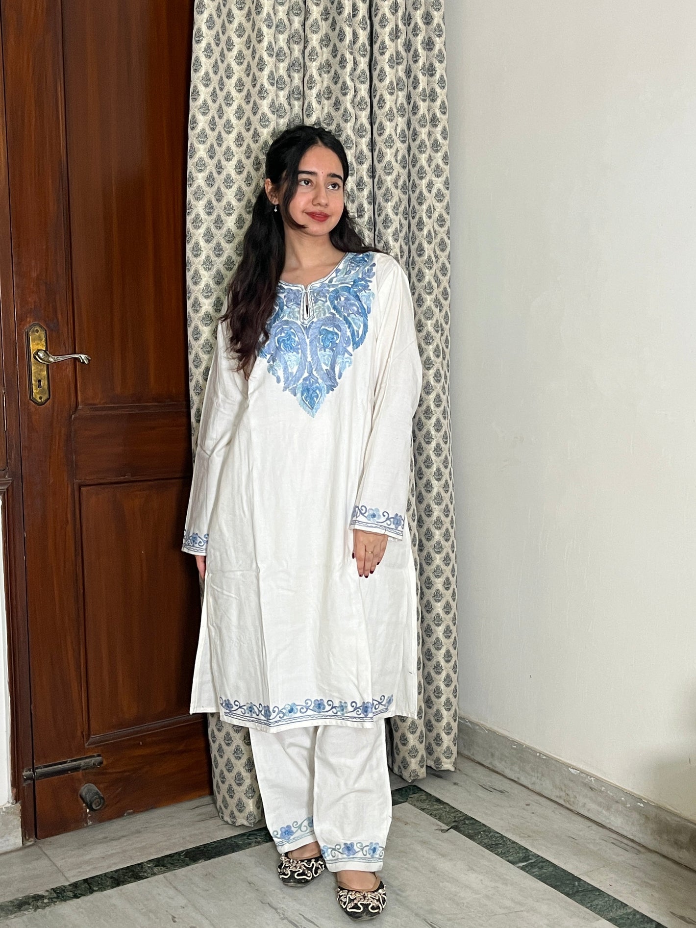 Tisha woollen kurta set- white