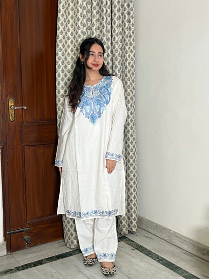 Tisha woollen kurta set- white