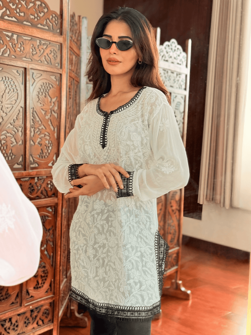 Sayali Viscose Georgette Short kurta- Pearl White
