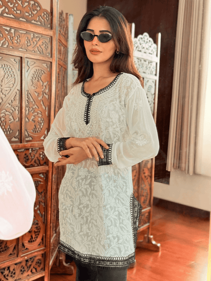 Sayali Viscose Georgette Short kurta- Pearl White