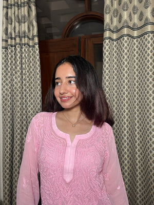 Uzma Viscose Georgette Short kurta- pink