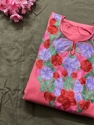 Noor Aari Woollen Pheran- Pink