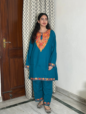 Tisha woollen kurta set- Teal