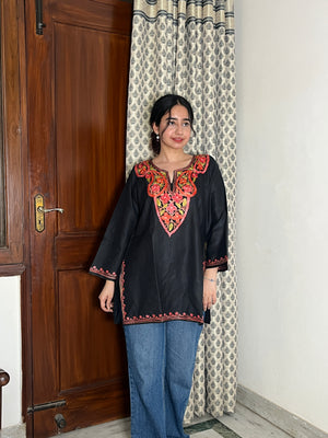 Sejal Kashmiri Short Cotton kurti- Black