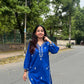 Tisha Cotton Chikankari Long Kurta- Blue