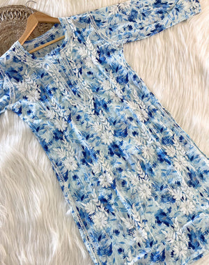 Fiza mulmul print Chikankari kurta