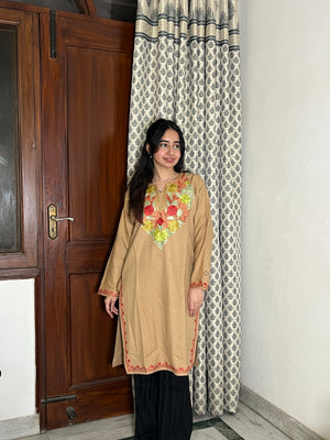 Zoha Kashmiri wool long kurta- Beige