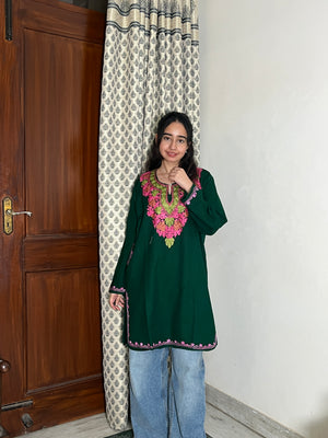 Jasmine Kashmiri Short woollen Pheran - Green