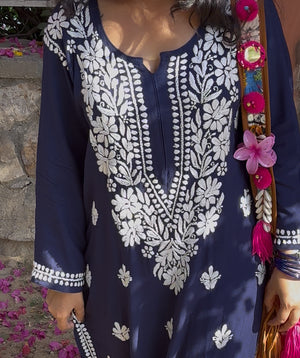 Gia Rayon Chikankari Kurta set- Blue