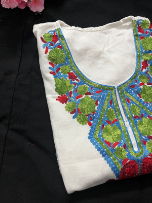 Noor Aari Woollen Pheran- White