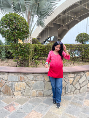 Khushi Chanderi ombre short kurti- Pink